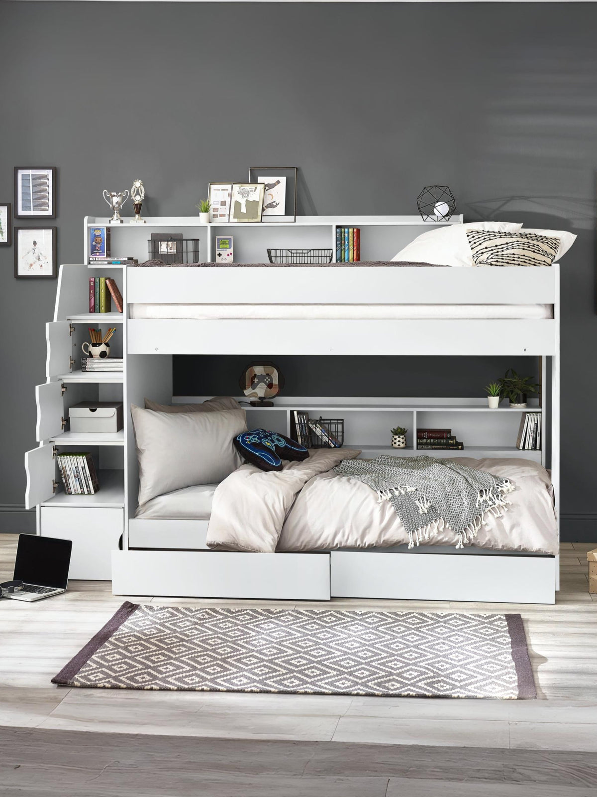 Camelot Staircase Bunk All White