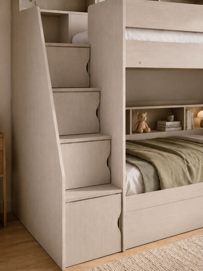 Camelot Bunk Bed with Stairs – Nordic White Wood Effect