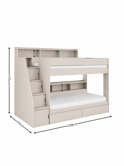 Camelot Bunk Bed with Stairs – Nordic White Wood Effect