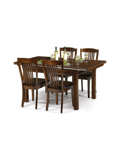 Canterbury Rectangular Extending Table and 4 Canterbury Chairs – Mahogany Effect