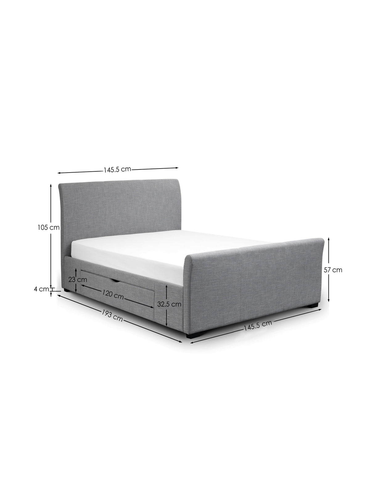 Capri Fabric Bed With Drawers - Light Grey