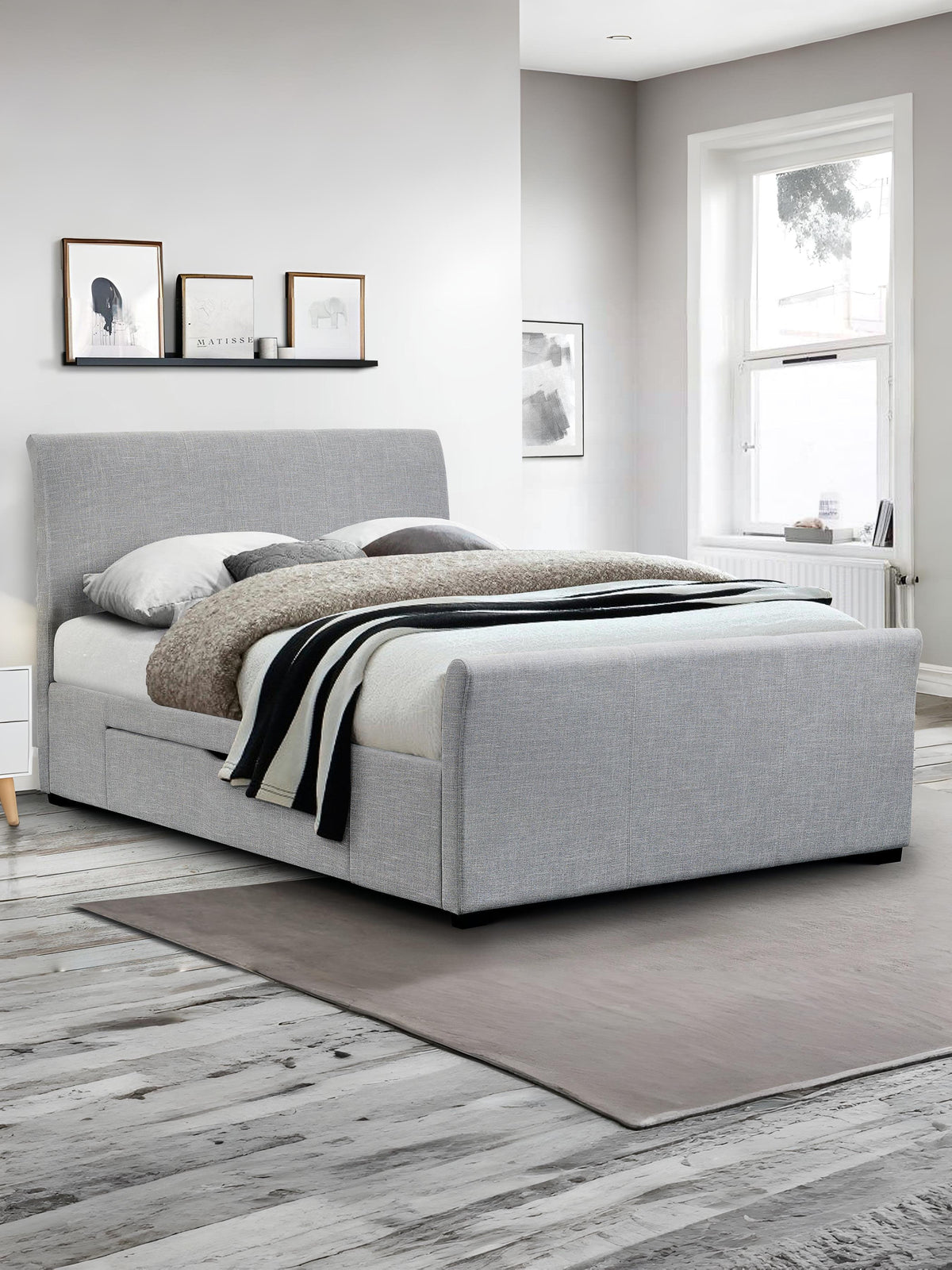 Capri Fabric Bed With Drawers - Light Grey