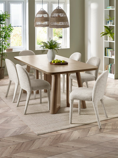 Caravelle Smokey Oak Rectangular Dining Set with 6 Holly Cream Chairs – Smokey Oak and Cream