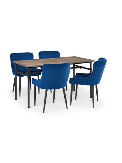 Carnegie Table and 4 Blue plush Chairs – Mocha Elm