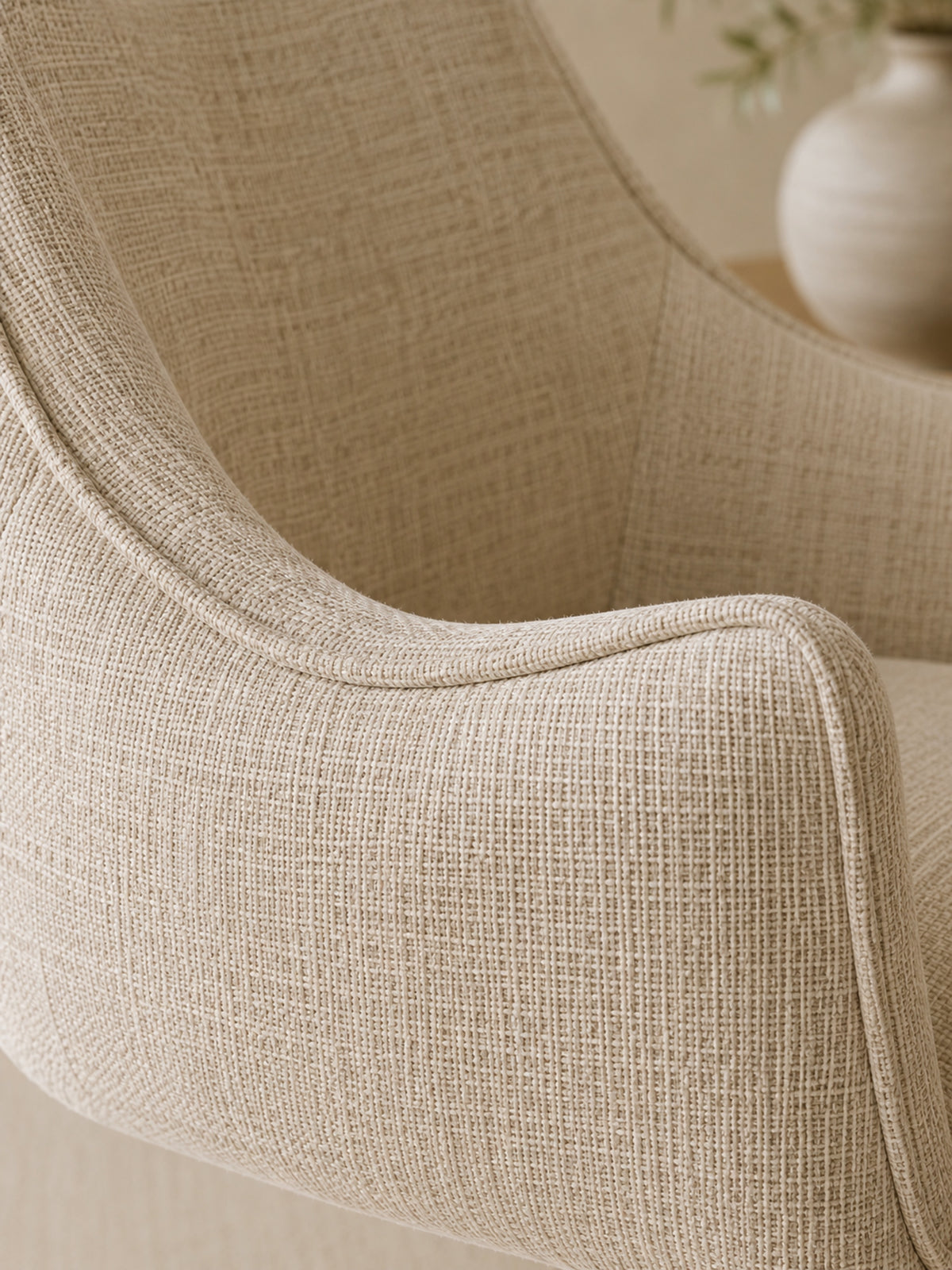 Caspian Upholstered Swivel Lounge Chair – Ivory Chenille