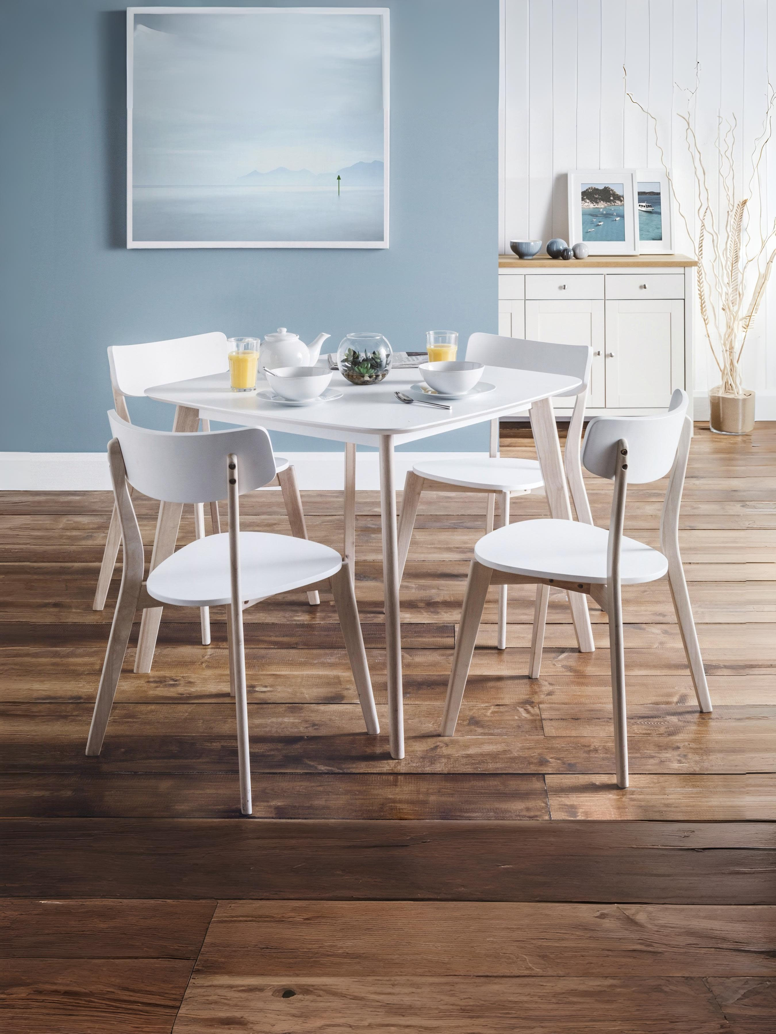 Casa White Square Table and 4 White Casa Chairs – White and Limed Oak Effect