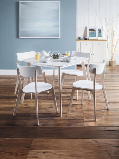 Casa White Square Table and 4 White Casa Chairs – White and Limed Oak Effect