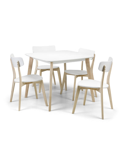 Casa White Square Table and 4 White Casa Chairs – White and Limed Oak Effect