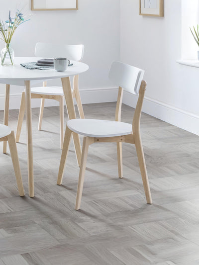 Set of 4 Casa White and Oak Dining Chairs – White and Limed Oak Effect