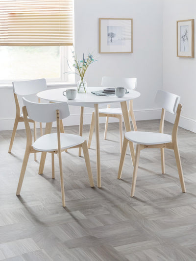 Set of 4 Casa White and Oak Dining Chairs – White and Limed Oak Effect