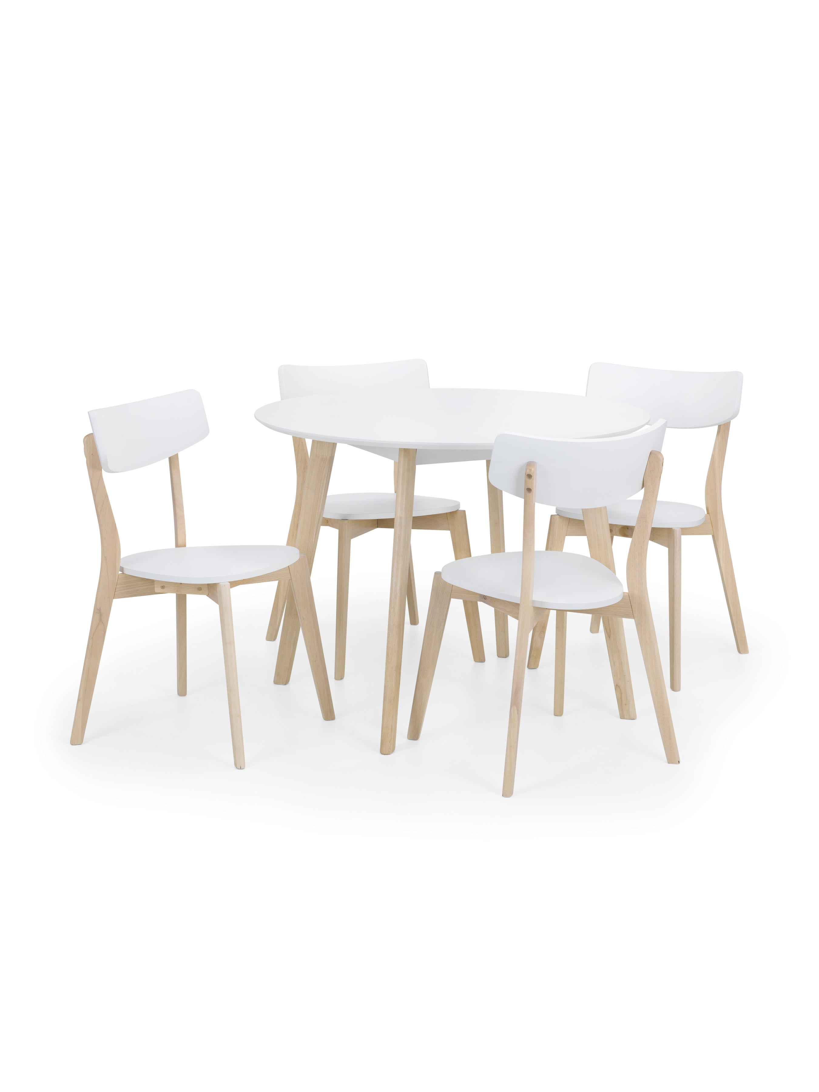 Casa White Round Table and 4 White Casa Chairs – White and Limed Oak Effect