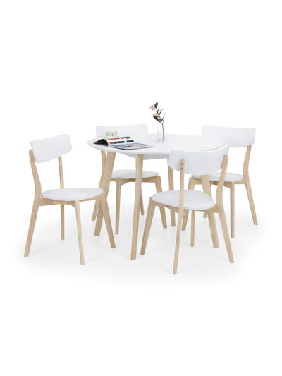Casa White Round Table and 4 White Casa Chairs – White and Limed Oak Effect