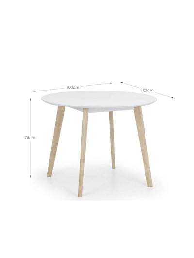 Casa White Round Table and 4 White Casa Chairs – White and Limed Oak Effect