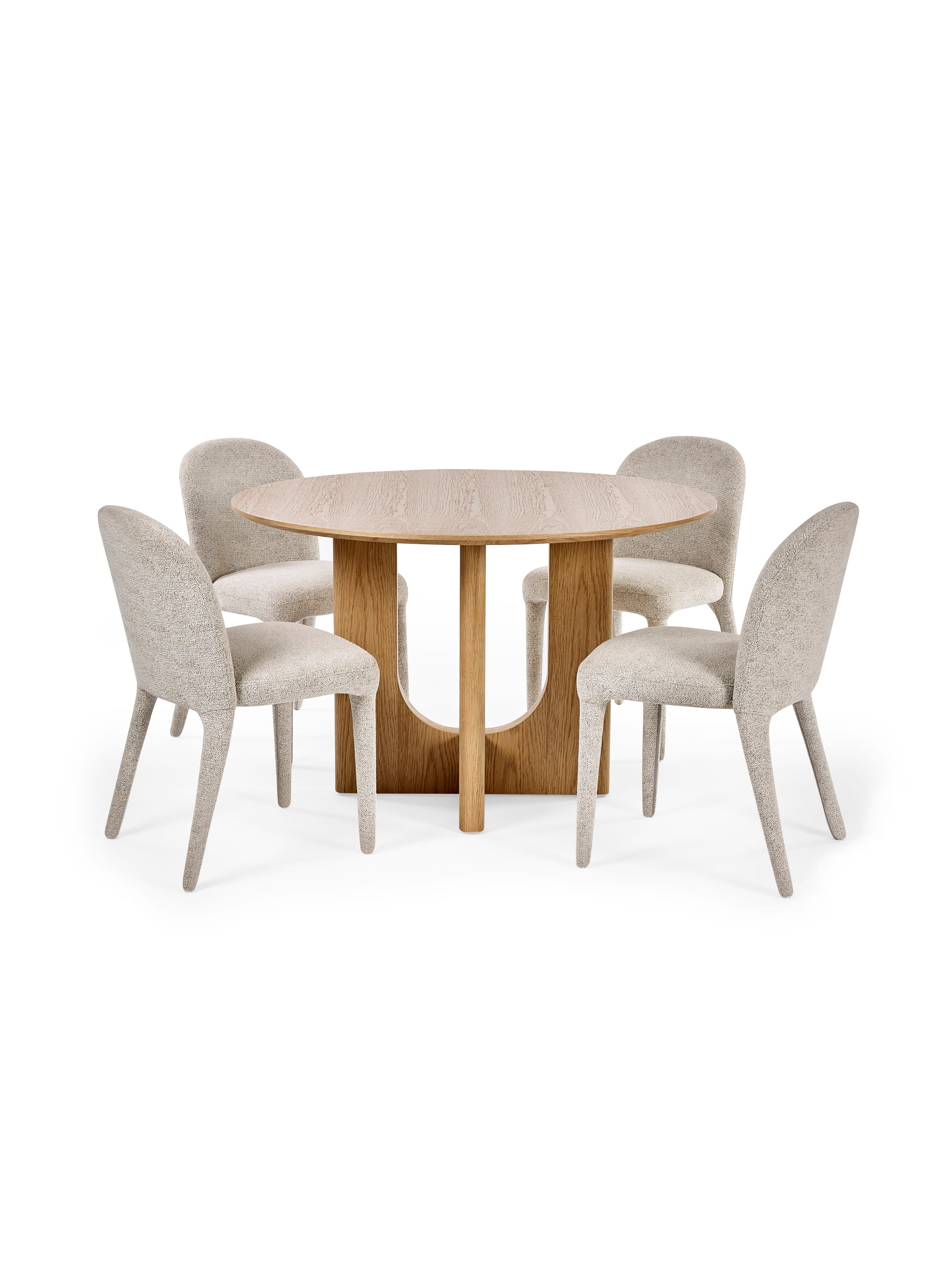 Cellini Round Oak Effect Dining Set with 4 Holly Fully Upholstered Beige Chenille Chairs – Natural Oak Effect