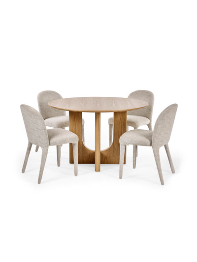 Cellini Round Oak Effect Dining Set with 4 Holly Fully Upholstered Beige Chenille Chairs – Natural Oak Effect
