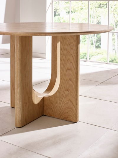 Cellini Round Oak Effect Dining Table Set with 4 Lottie Blue Chenille Upholstered Dining Chairs – Natural Oak Effect