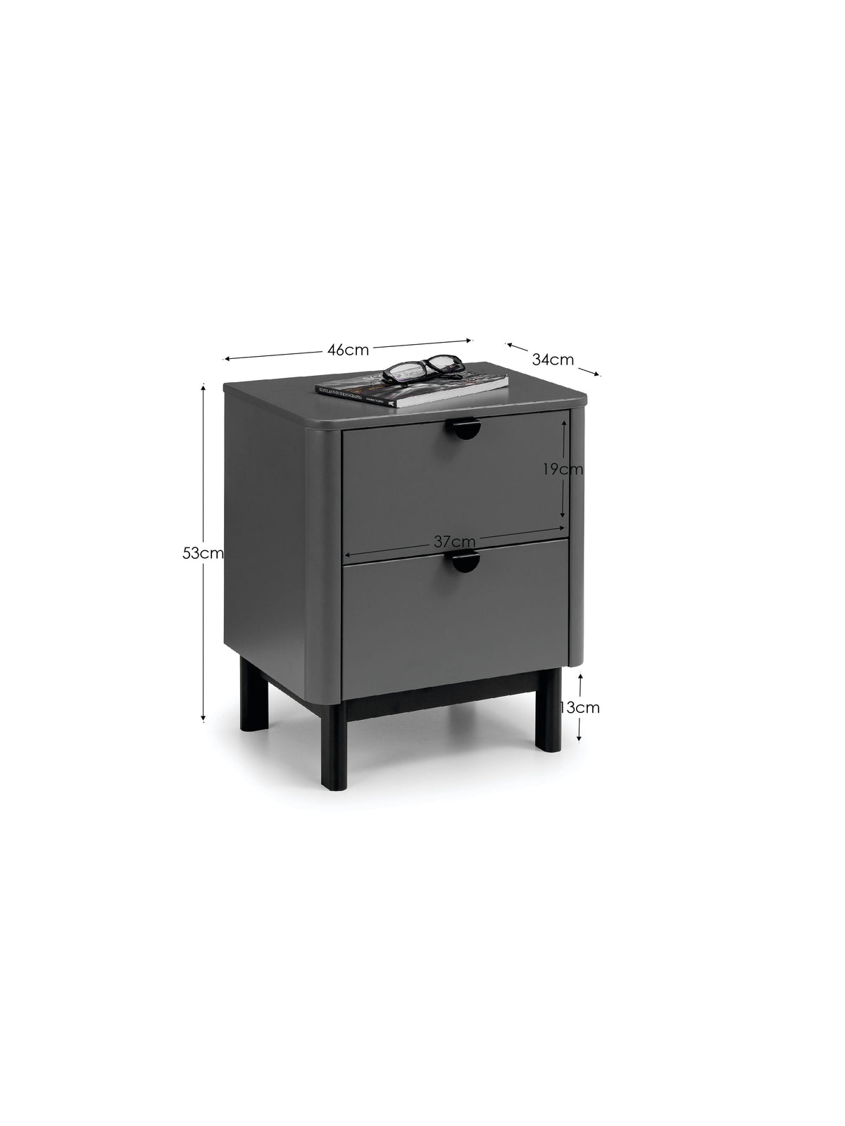 Chloe 2 Drawer Bedside - Storm Grey/Black
