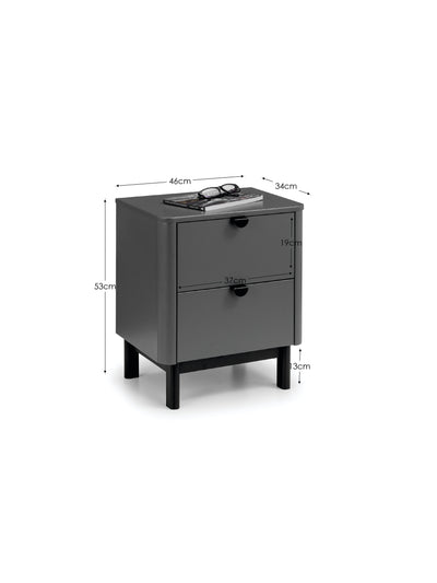 Chloe 2 Drawer Bedside - Storm Grey/Black
