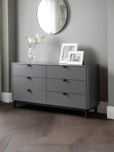 Chloe 6 Drawer Wide Chest - Storm Grey/Black