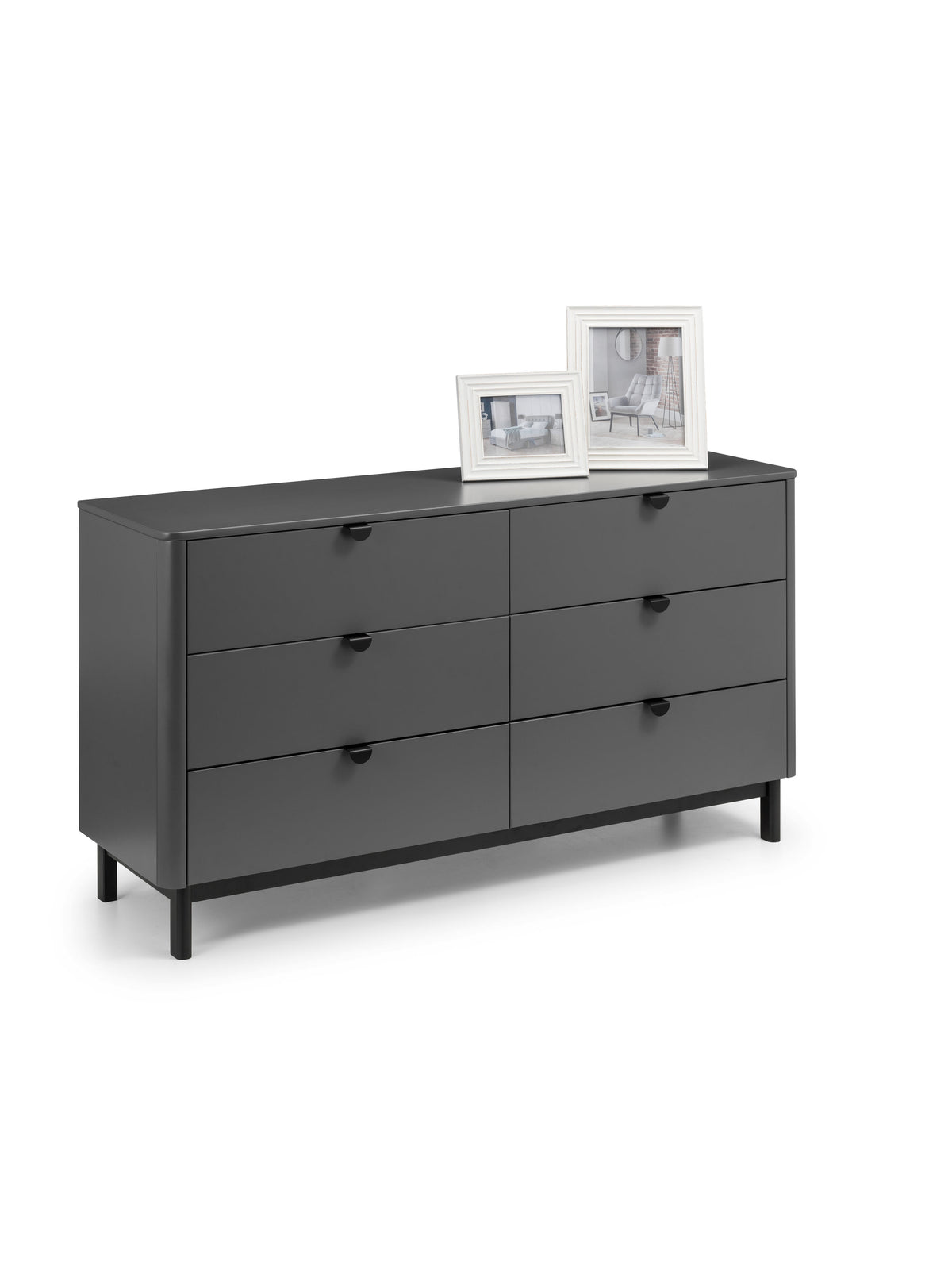Chloe 6 Drawer Wide Chest - Storm Grey/Black