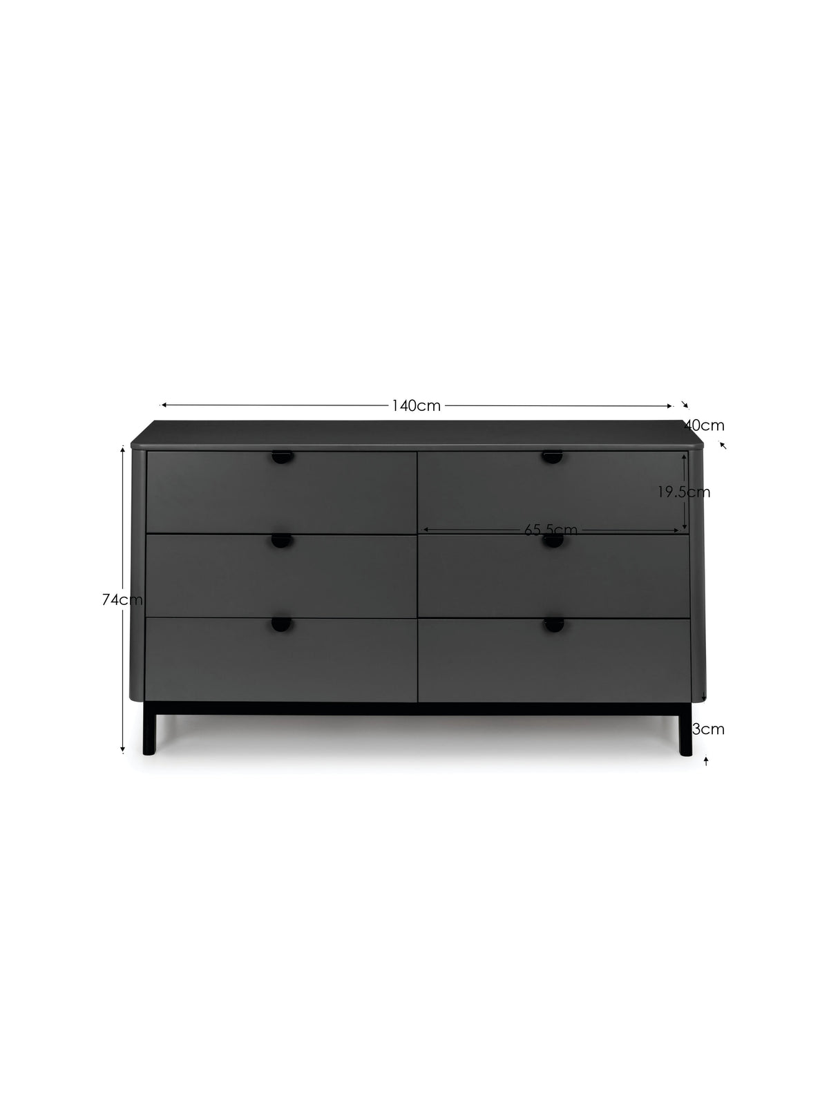 Chloe 6 Drawer Wide Chest - Storm Grey/Black