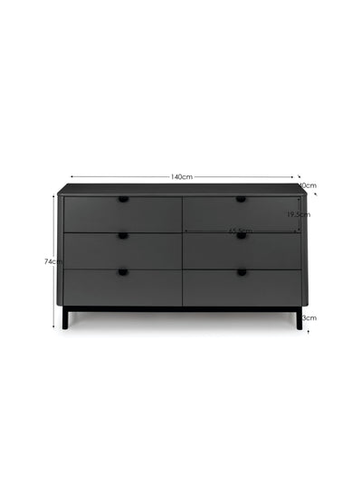 Chloe 6 Drawer Wide Chest - Storm Grey/Black