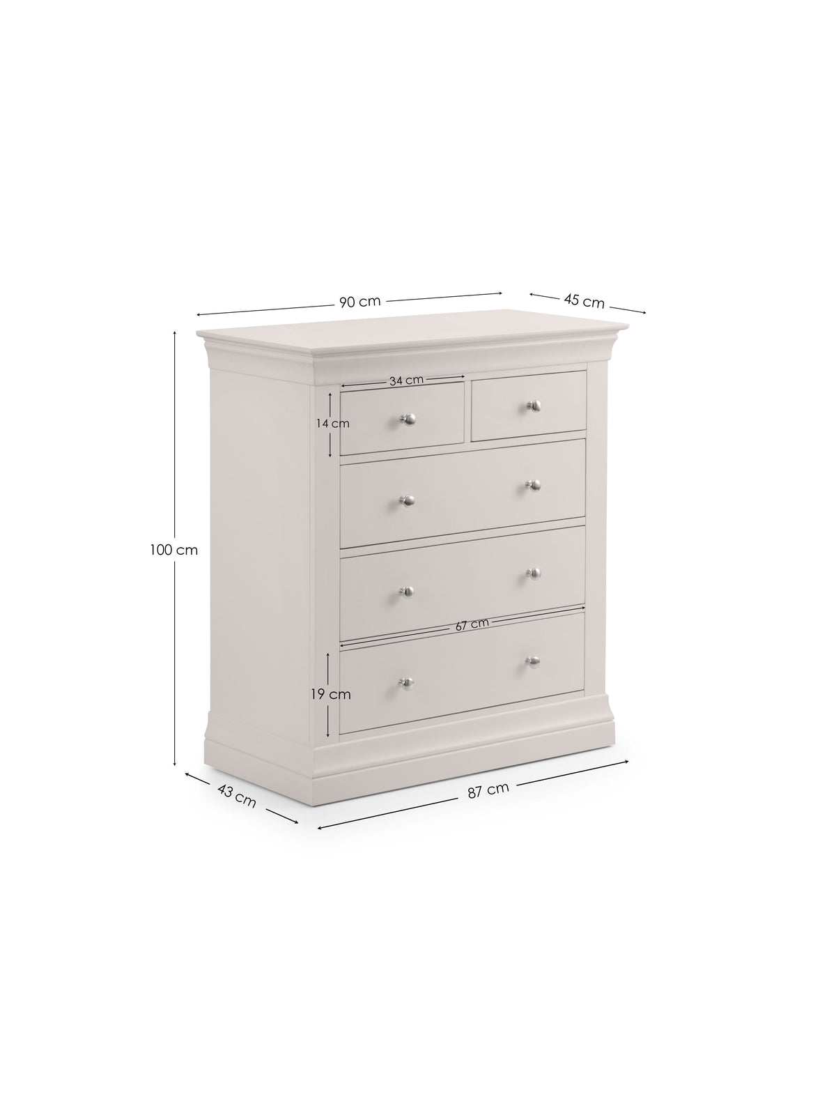 Clermont 3+2 Drawer Chest - Light Grey