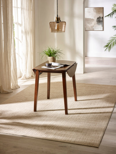 Coast Walnut 55- Drop Leaf Extending Round Dining Table – Walnut Effect