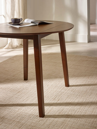 Coast Walnut 55- Drop Leaf Extending Round Dining Table – Walnut Effect