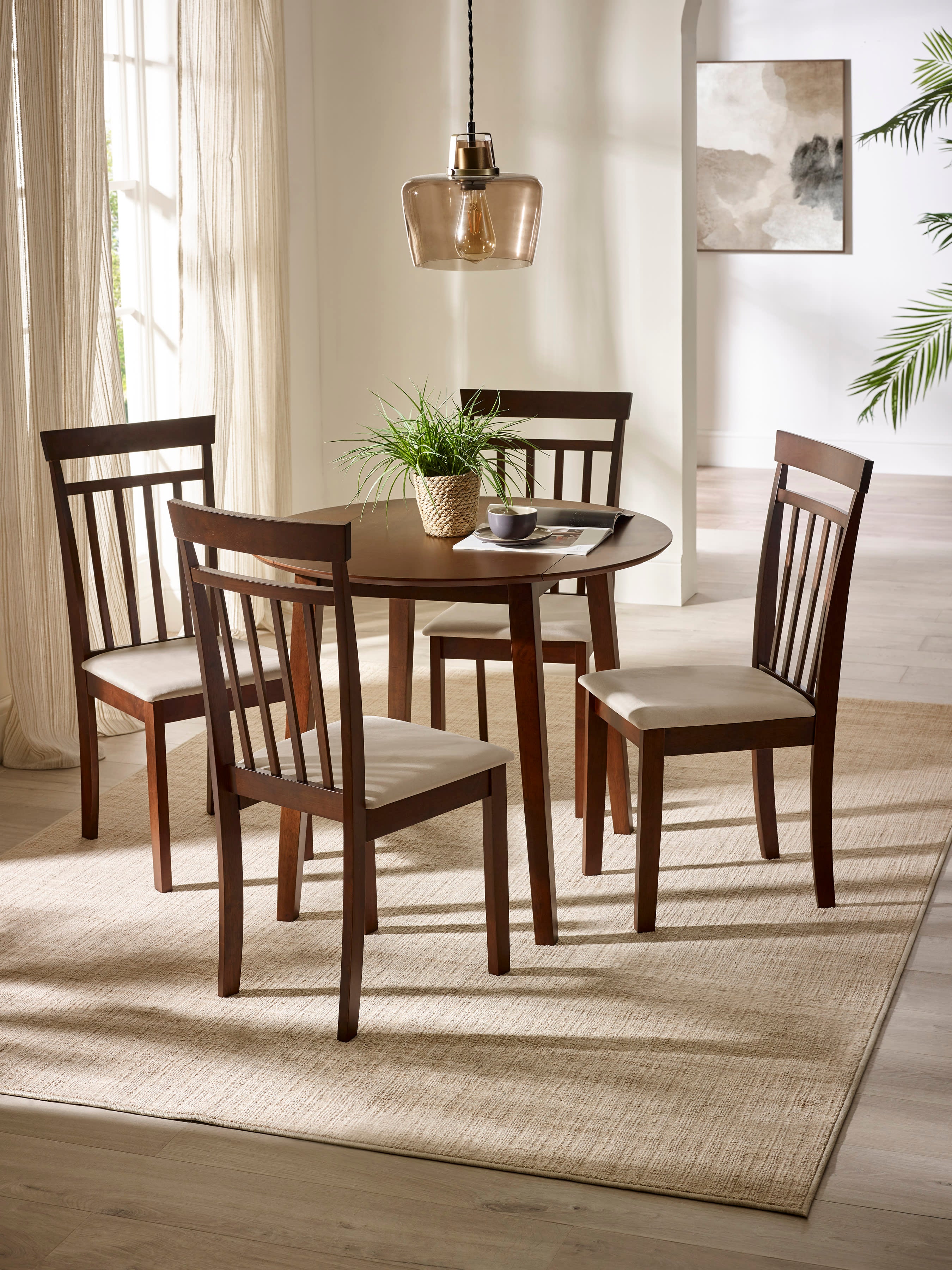 Coast Set of 2 Walnut Slat Back Wooden Dining Chairs – Walnut Effect