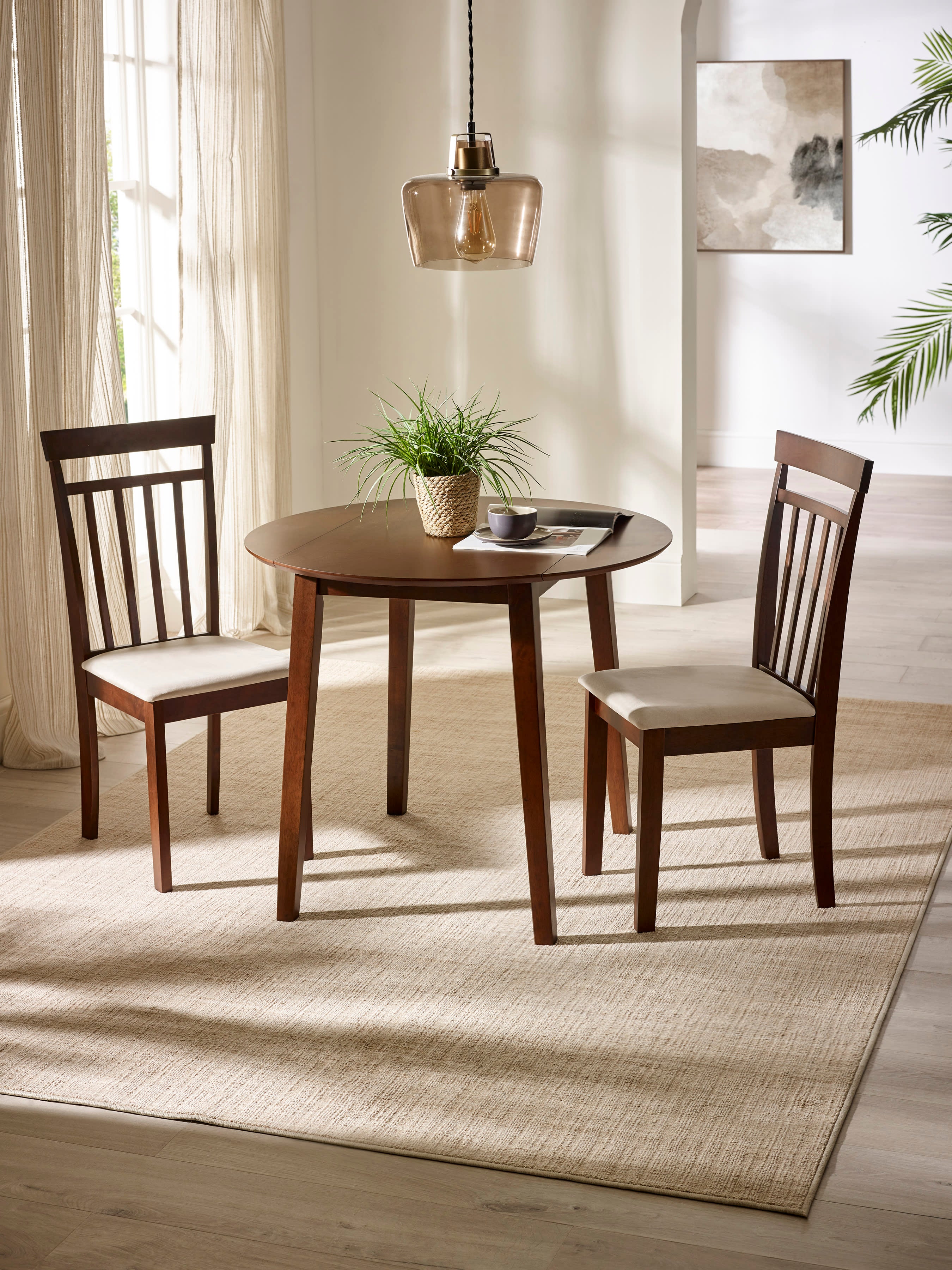 Coast Set of 2 Walnut Slat Back Wooden Dining Chairs – Walnut Effect
