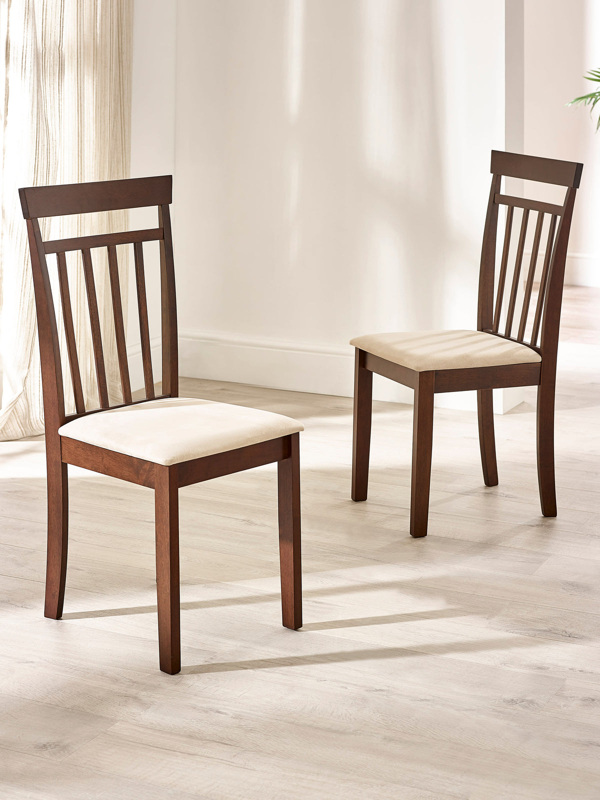 Coast Set of 2 Walnut Slat Back Wooden Dining Chairs – Walnut Effect