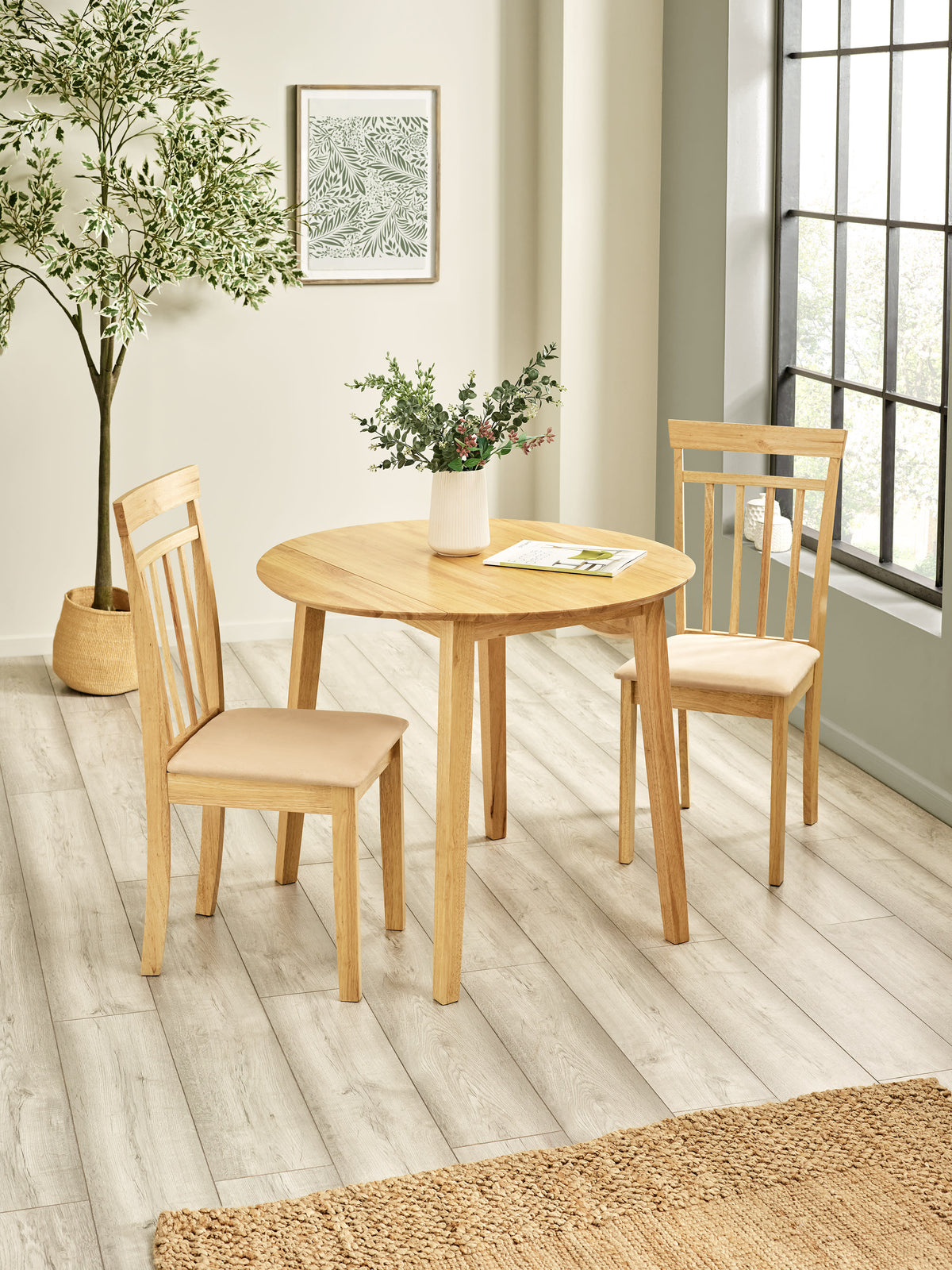 Coast Set of 2 Natural Oak Slat Back Dining Chairs – Natural Oak Effect