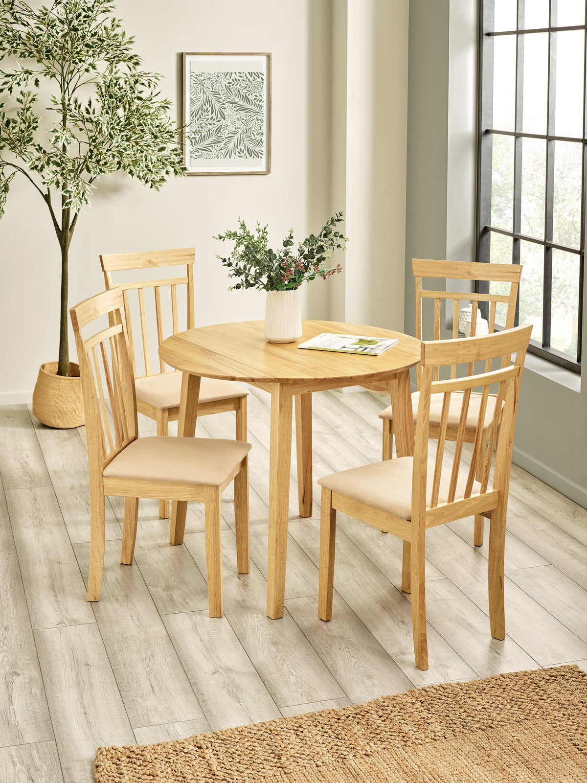 Coast Set of 2 Natural Oak Slat Back Dining Chairs – Natural Oak Effect