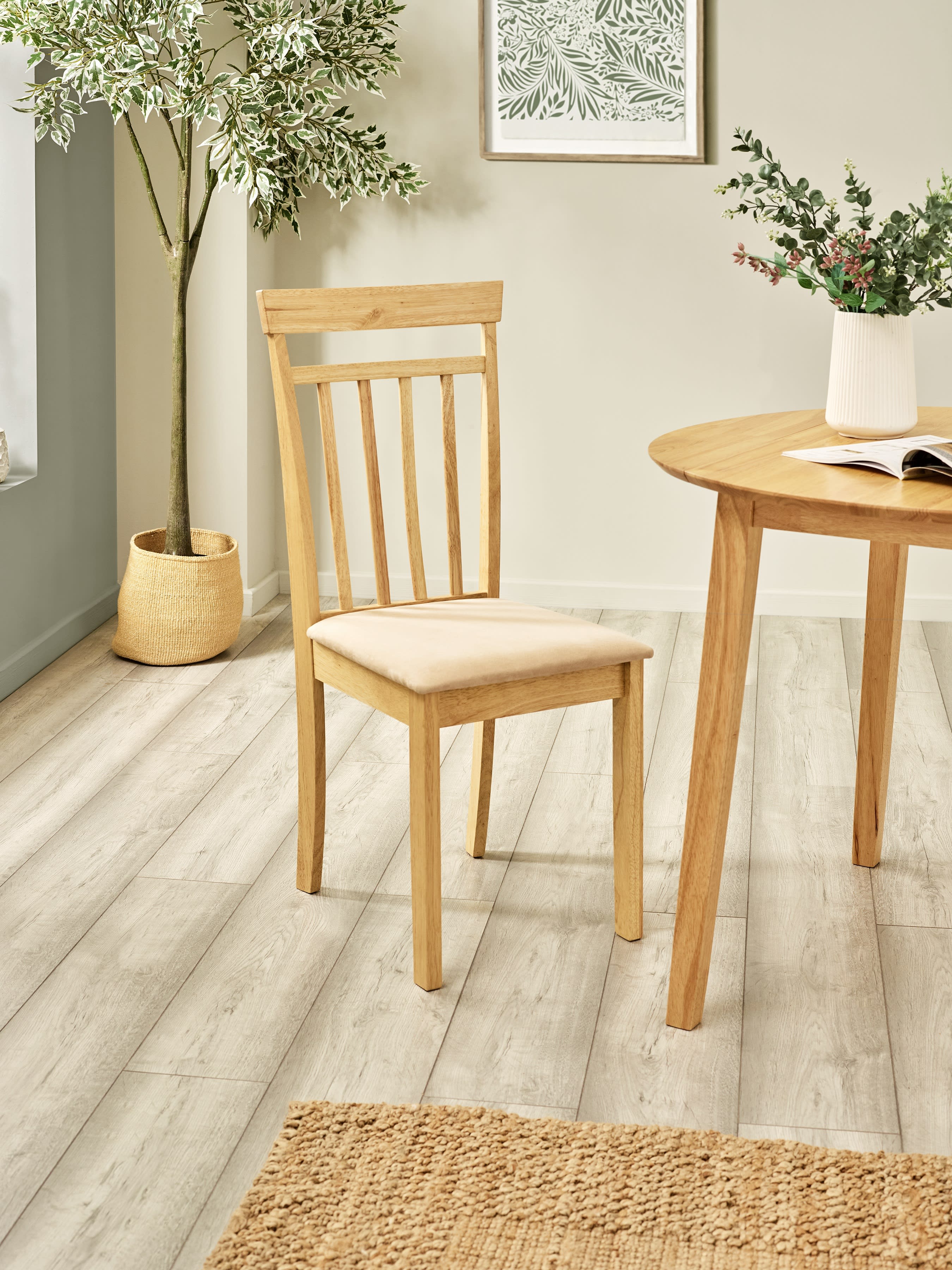 Coast Set of 2 Natural Oak Slat Back Dining Chairs – Natural Oak Effect