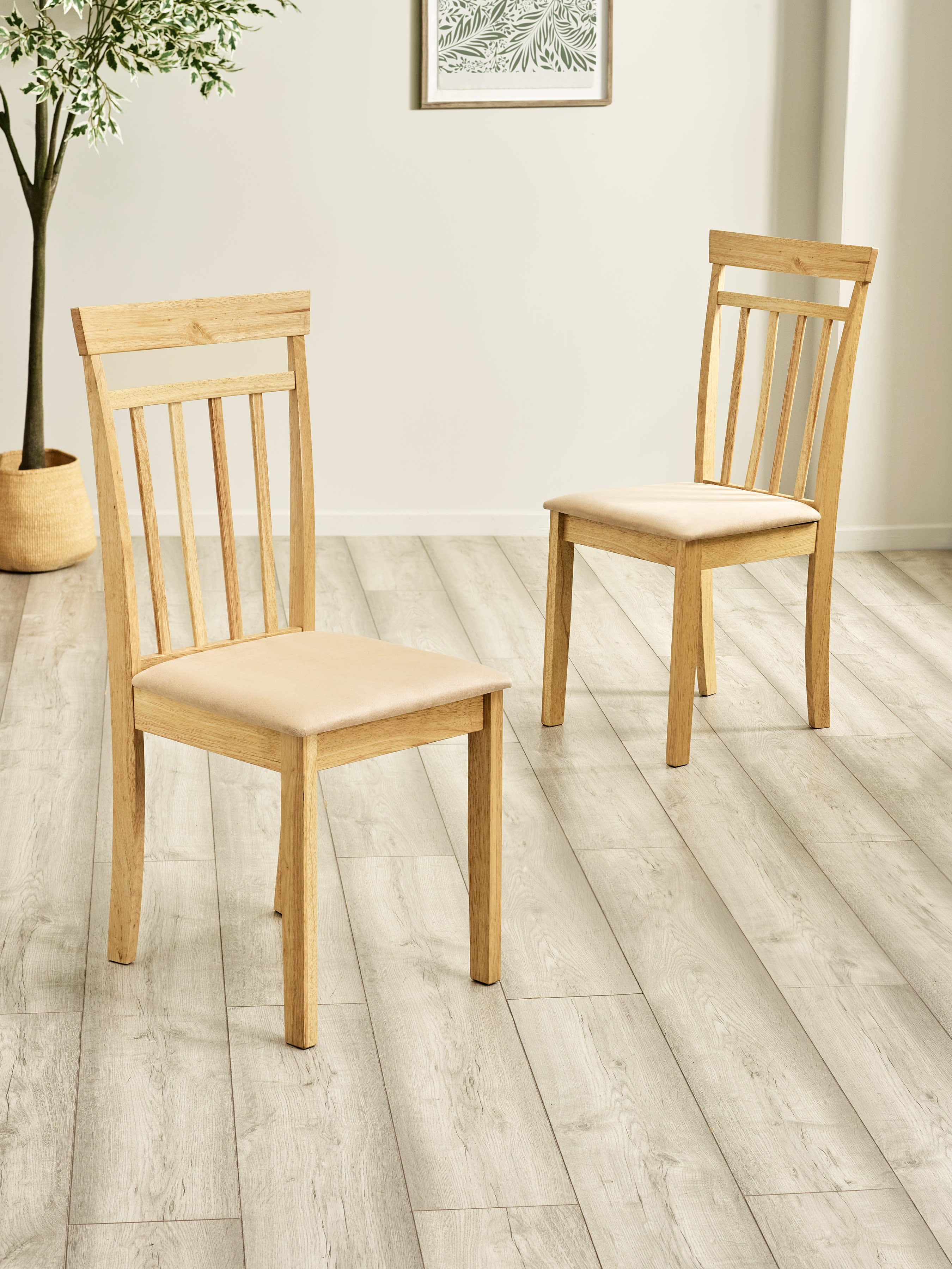 Coast Set of 2 Natural Oak Slat Back Dining Chairs – Natural Oak Effect