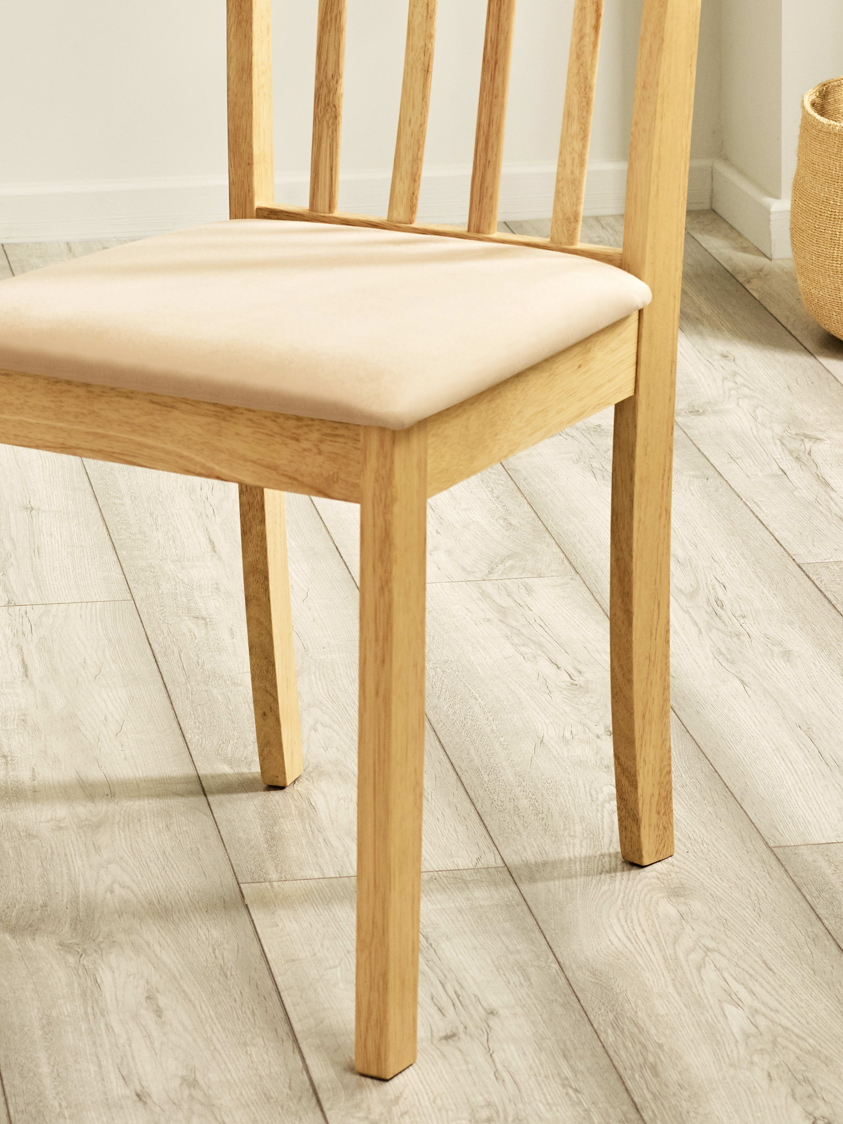 Coast Set of 2 Natural Oak Slat Back Dining Chairs – Natural Oak Effect