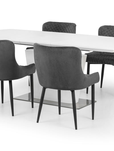 Como White High Gloss Table and 4 Grey plush Chairs