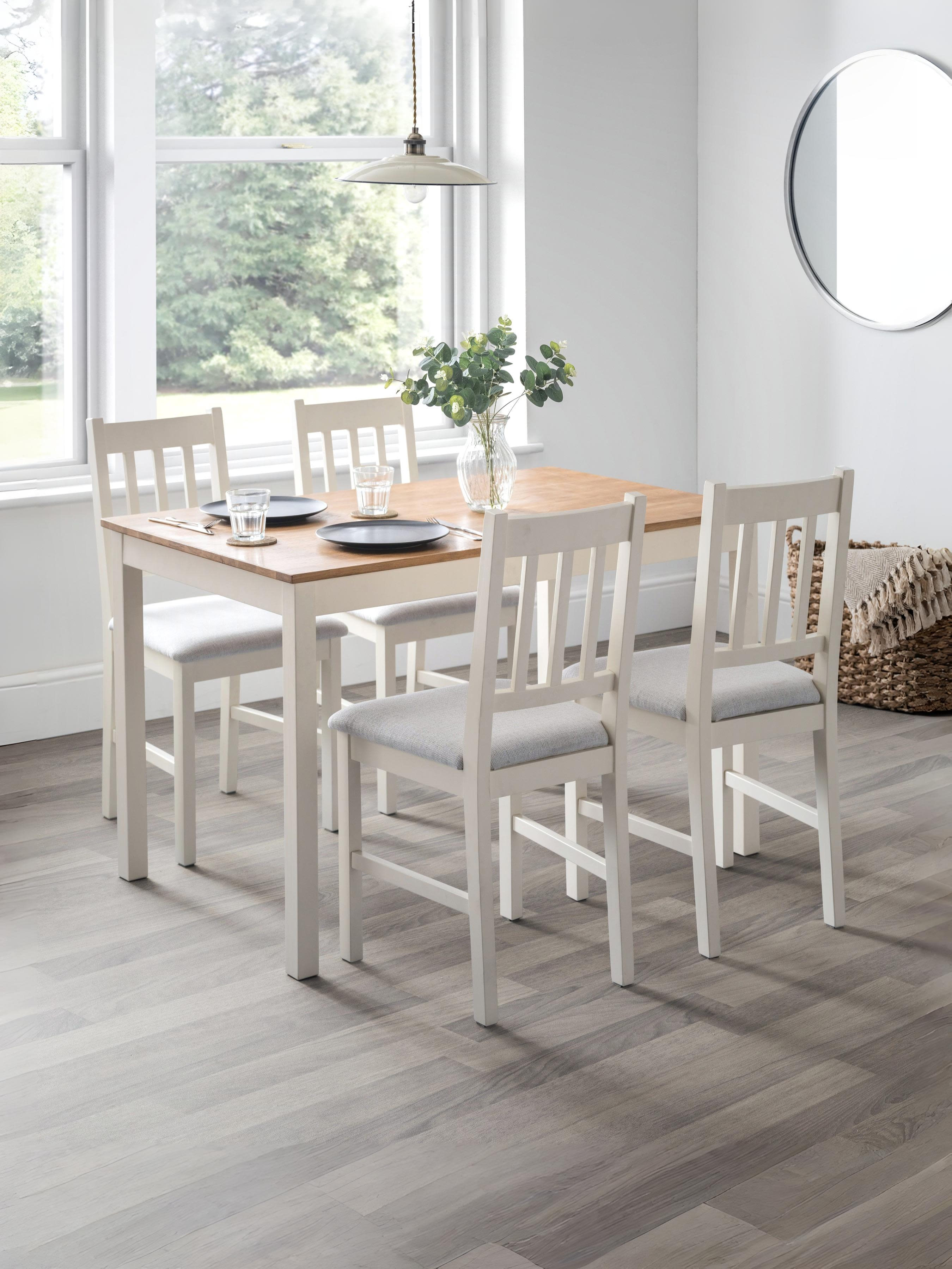 Coxmoor Two-Tone Oak Top Rectangular Dining Table Set with 4 Ivory Wooden Dining Chairs – Ivory and Oak