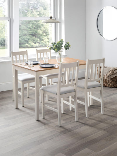 Coxmoor Two-Tone Oak Top Rectangular Dining Table Set with 4 Ivory Wooden Dining Chairs – Ivory and Oak