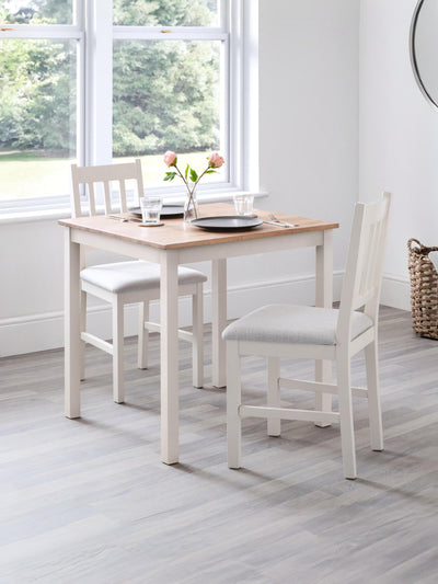 Coxmoor Ivory and Oak Square Table and 2 Ivory Coxmoor Chairs
