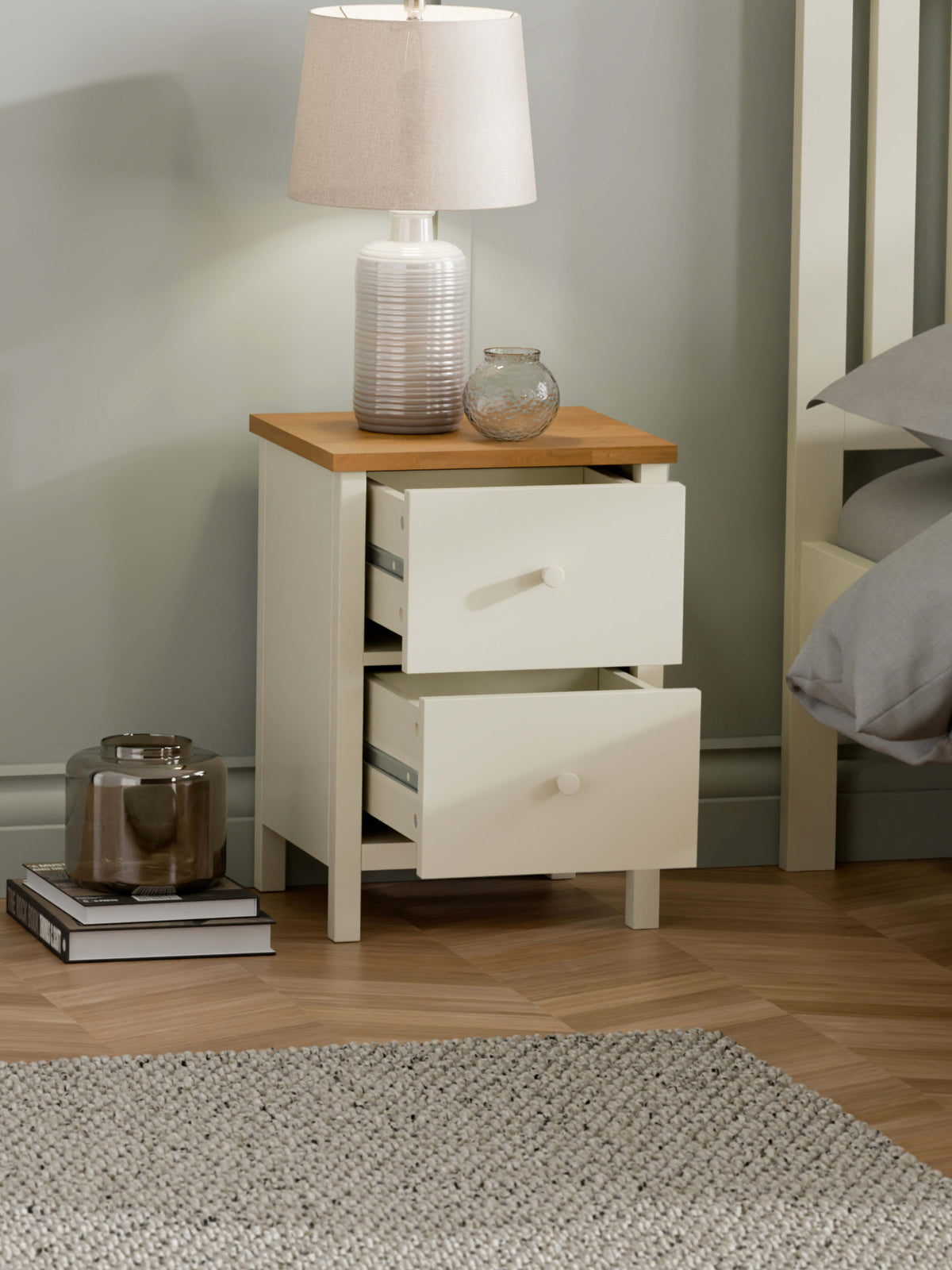 Coxmoor 2 Drawer Bedside - Ivory and Oak