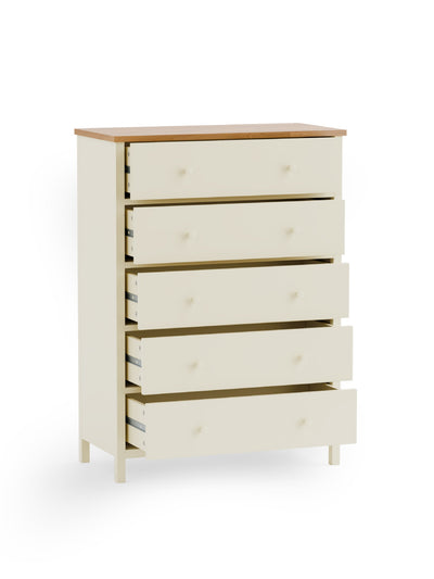 Coxmoor 5 Drawer Wide Chest - Ivory and Oak