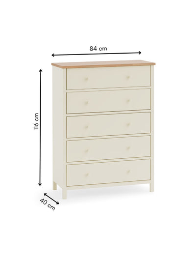 Coxmoor 5 Drawer Wide Chest - Ivory and Oak