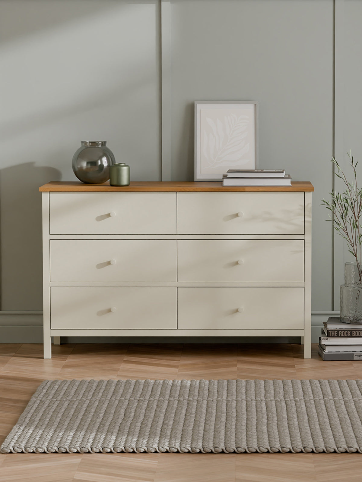 Coxmoor 6 Drawer Chest - Ivory and Oak