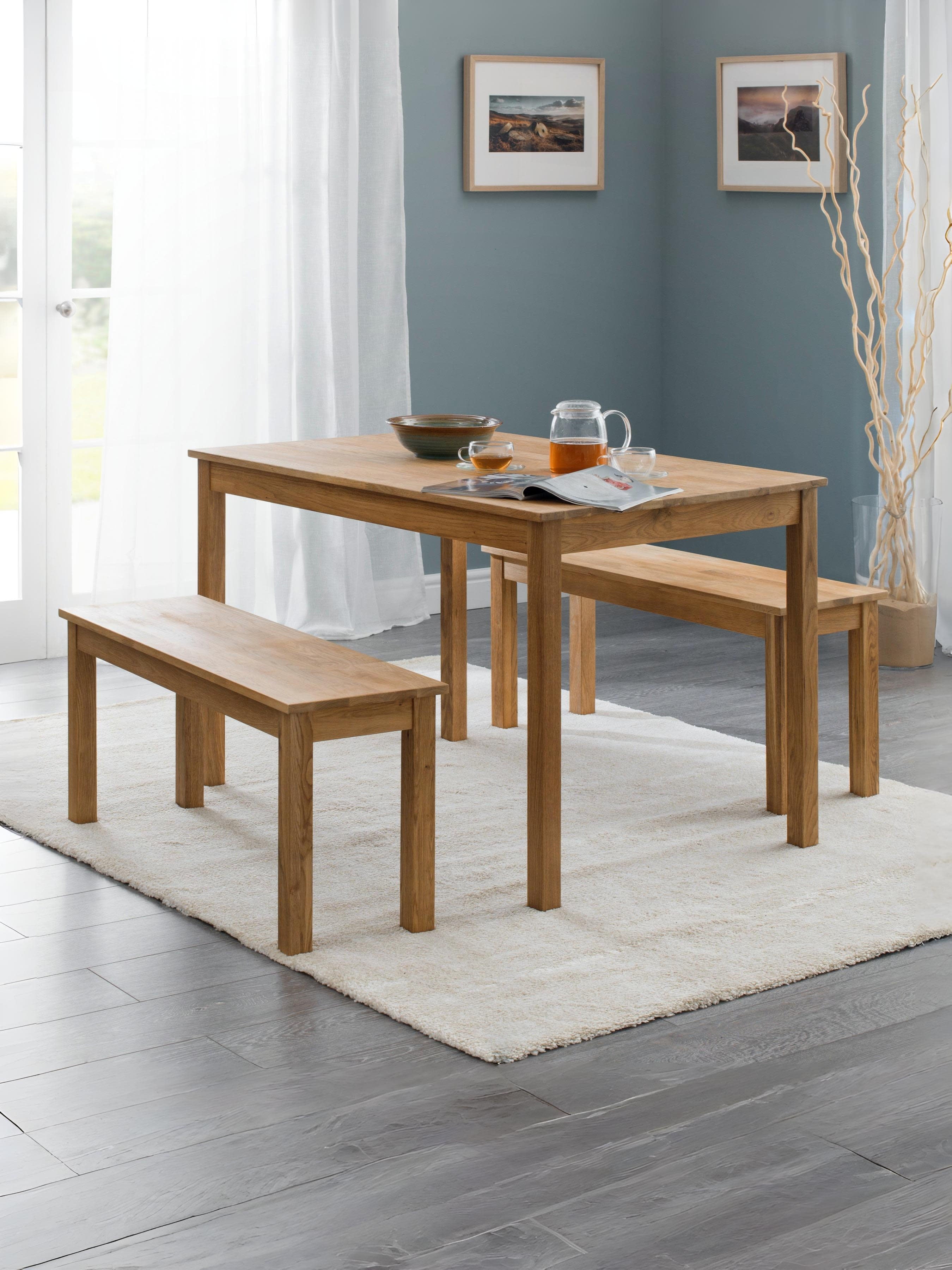 Coxmoor Oak Rectangular Table and 2 Oak Coxmoor Benches