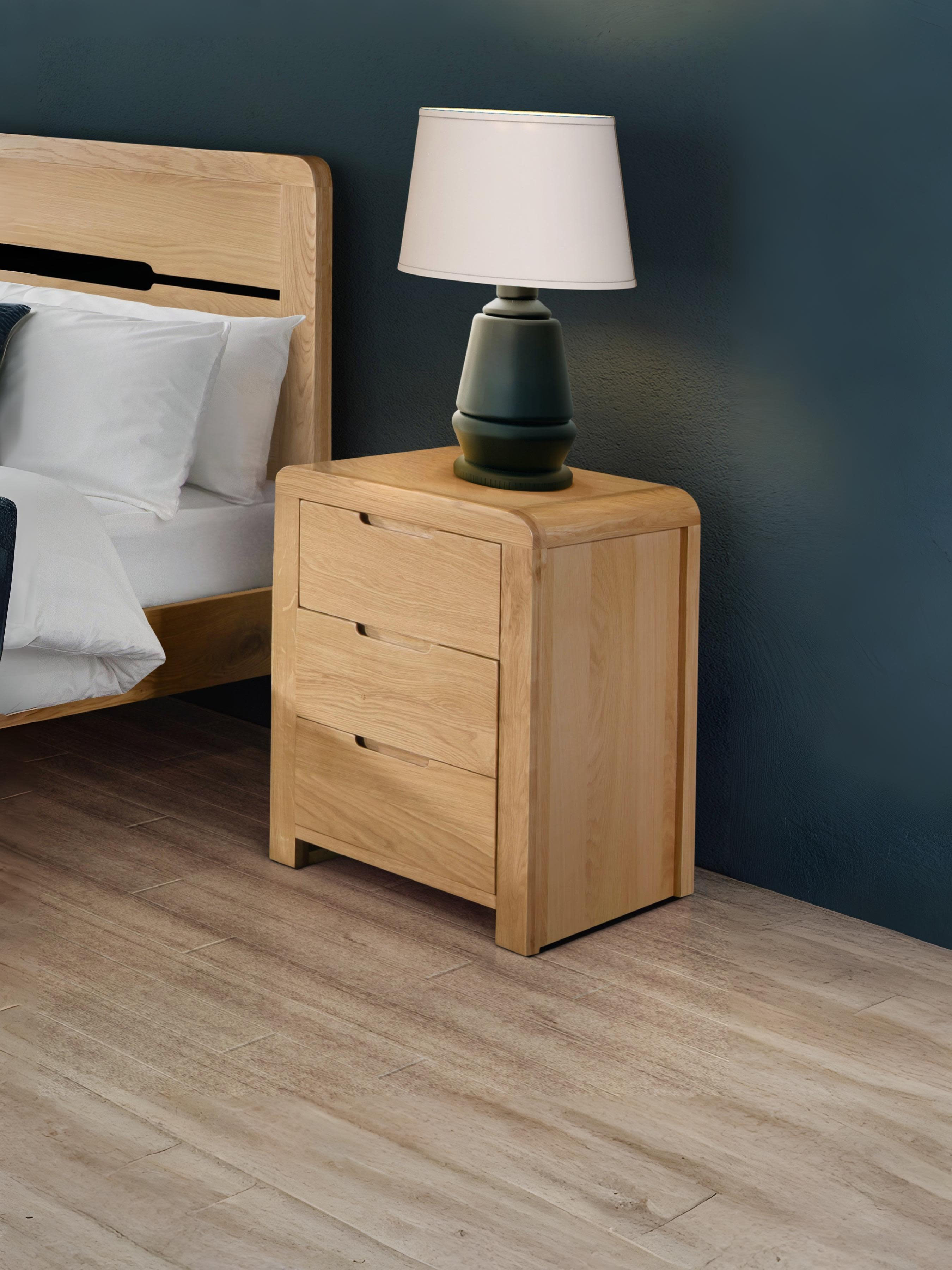 Curve Oak 3 Drawer Bedside