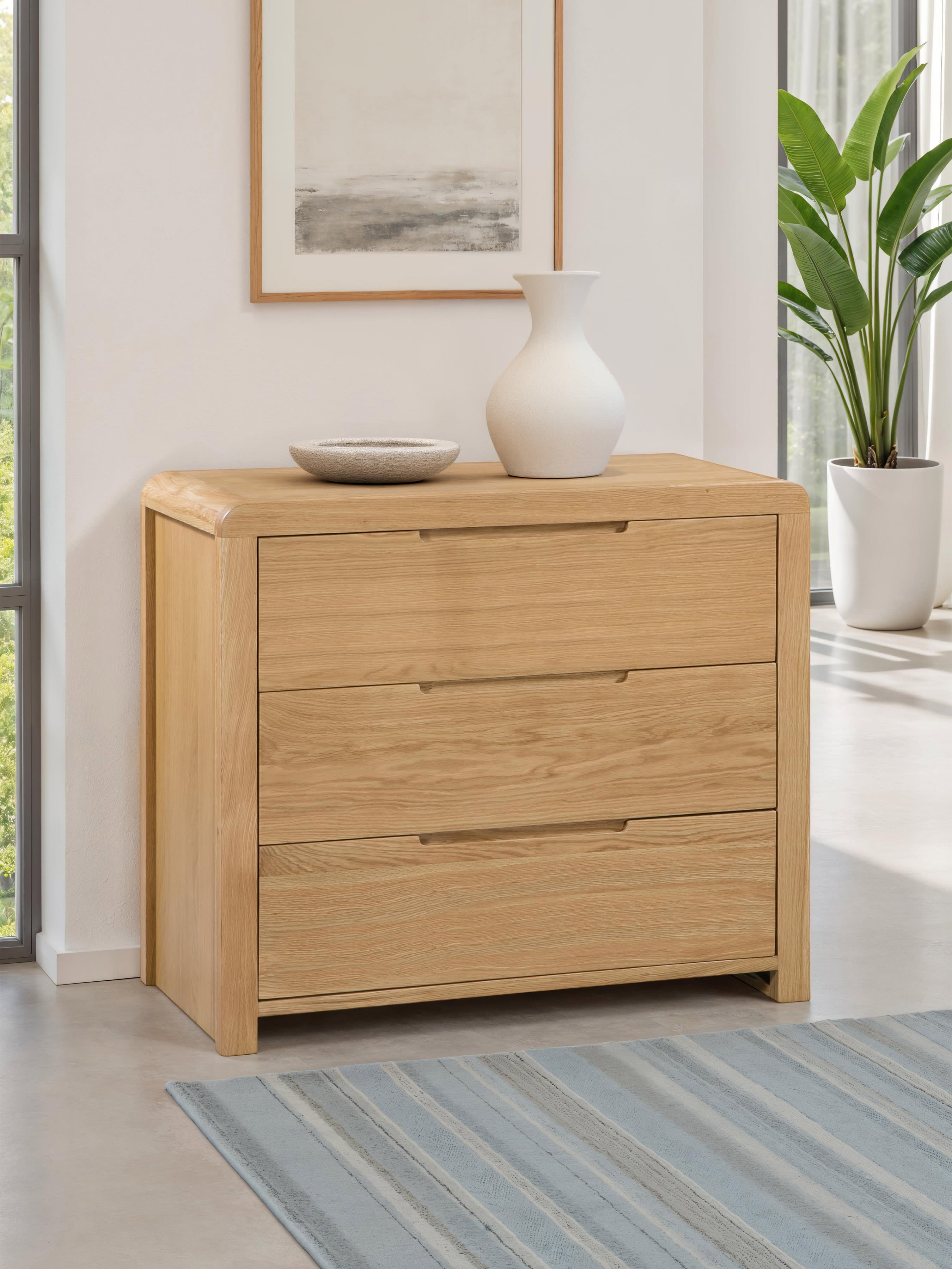 Curve Oak 3 Drawer Chest