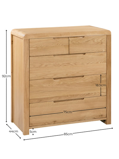 Curve Oak 3+2 Drawer Chest