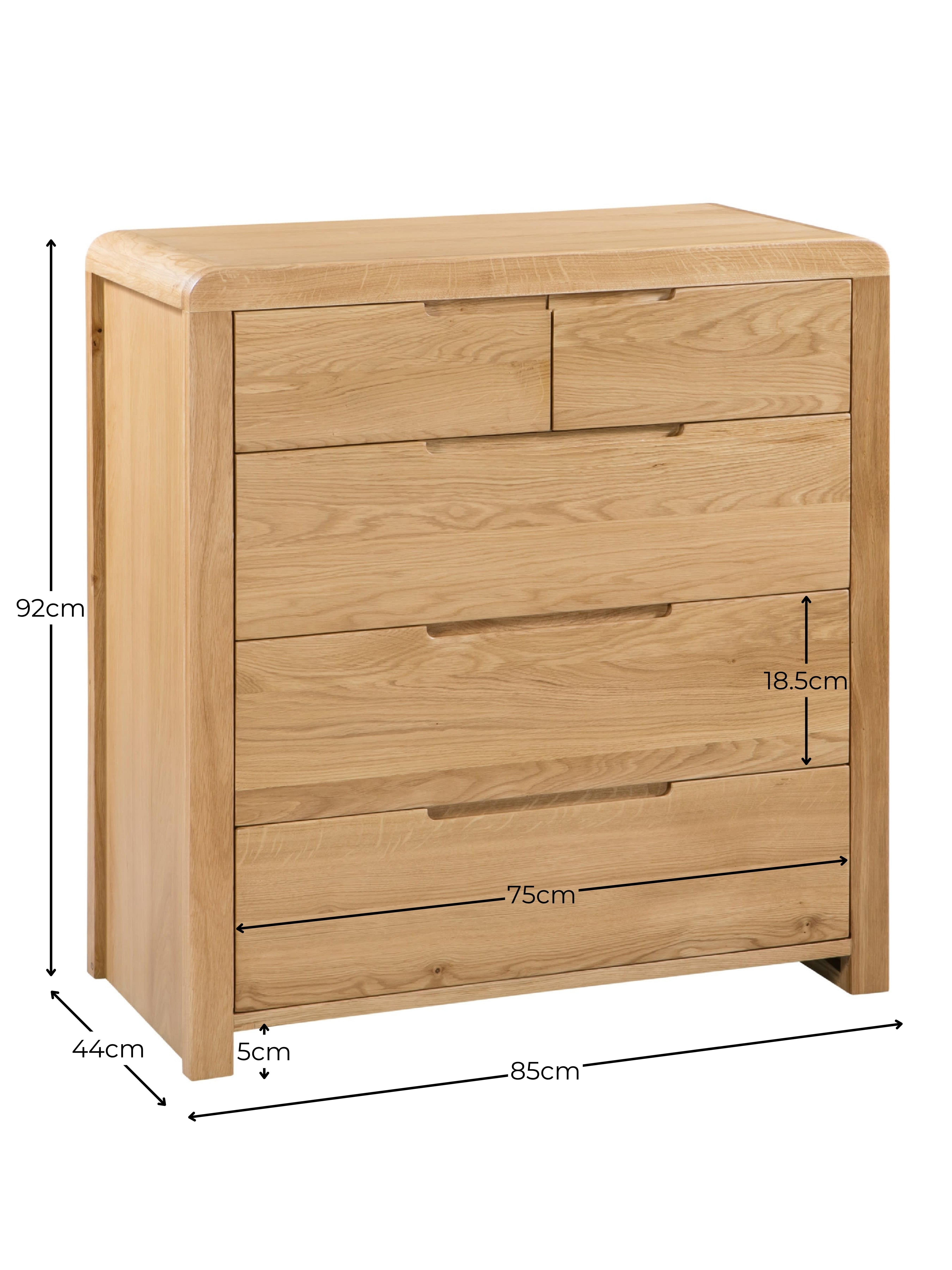 Curve Oak 3+2 Drawer Chest